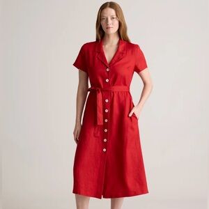 Quince Pink/Red Linen Button Front Dress - Size XL